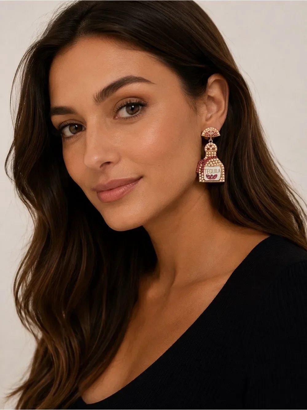 BaubleBar Gold and Pink Tequila Bottle Drop Earrings